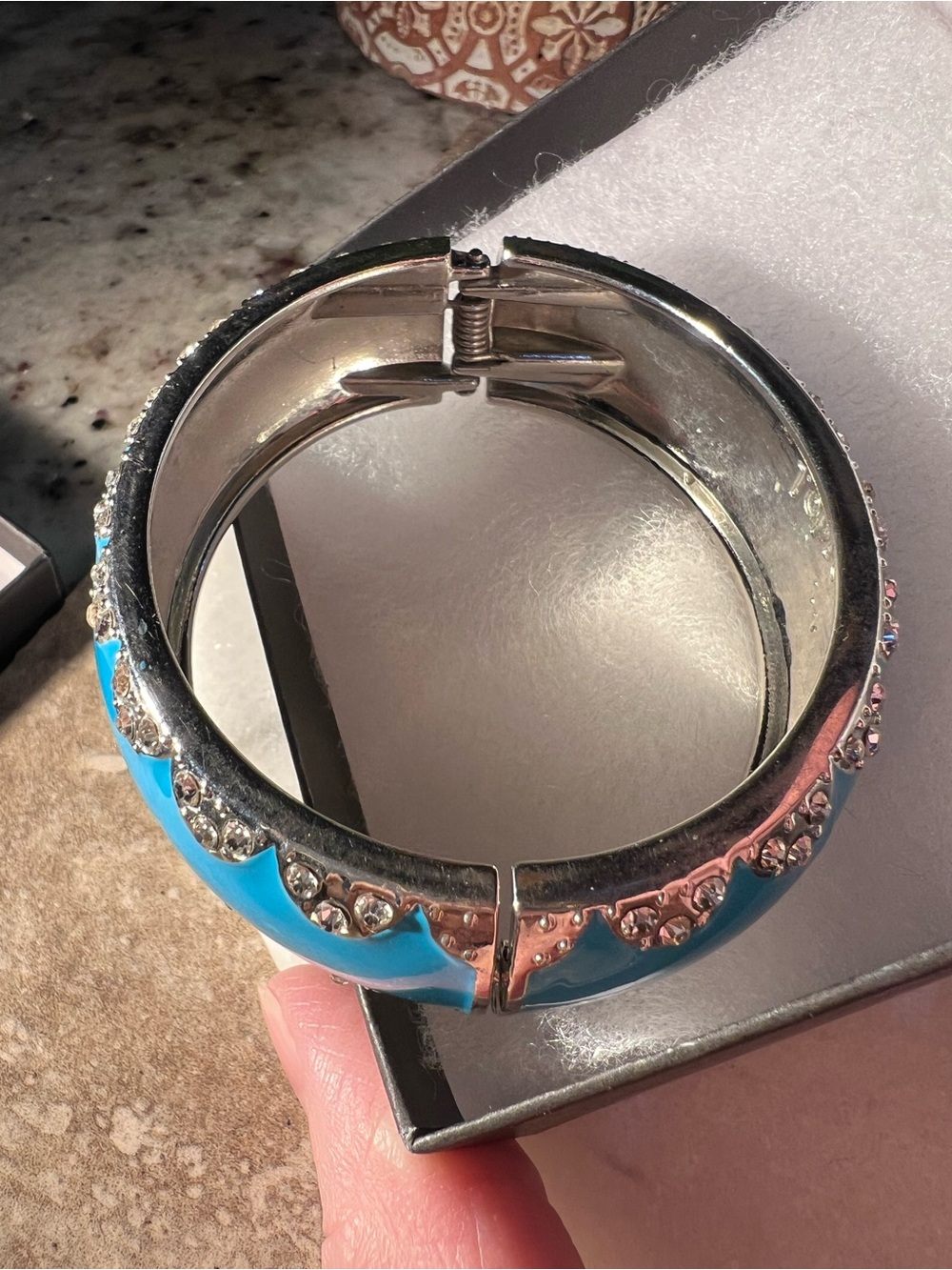 Turquoise Crystal Accent Hinged Bangle Bracelet